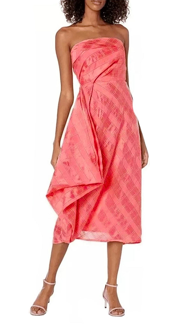 M - c/meo collective pink strapless asymmetrical midi dress