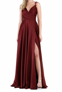 12 - ssb burgundy satin shoulder tie gown