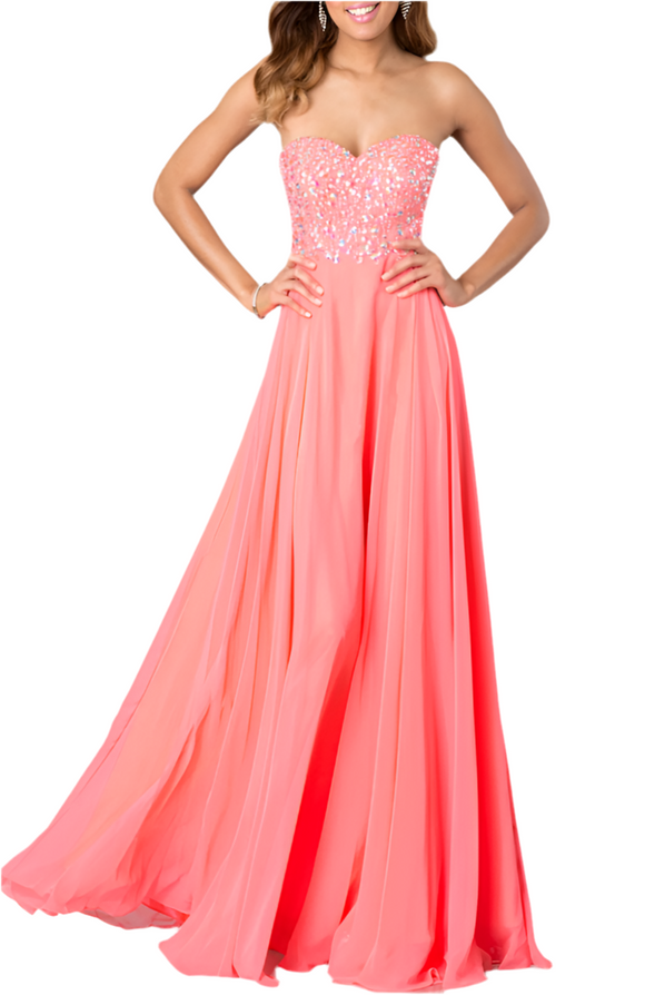 00 - gigi pink strapless embellished chiffon gown