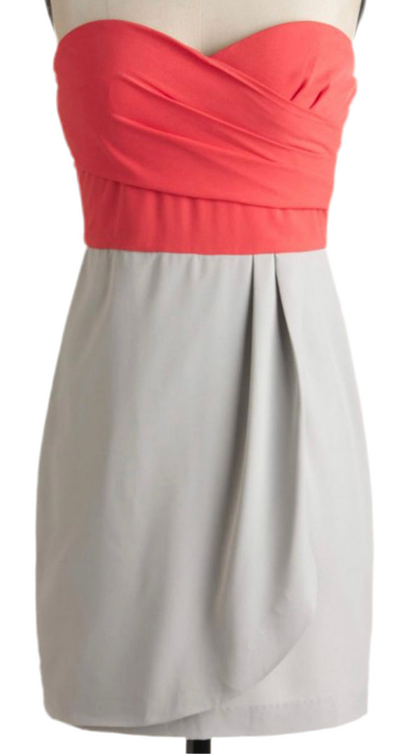 L - minuet coral & grey strapless mini dress