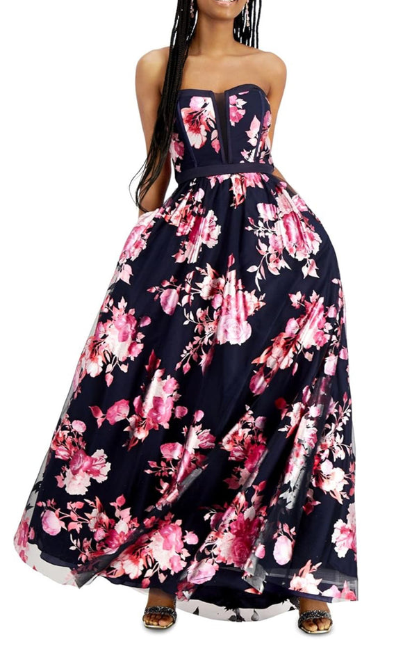 1 - teeze me navy & pink metallic floral gown