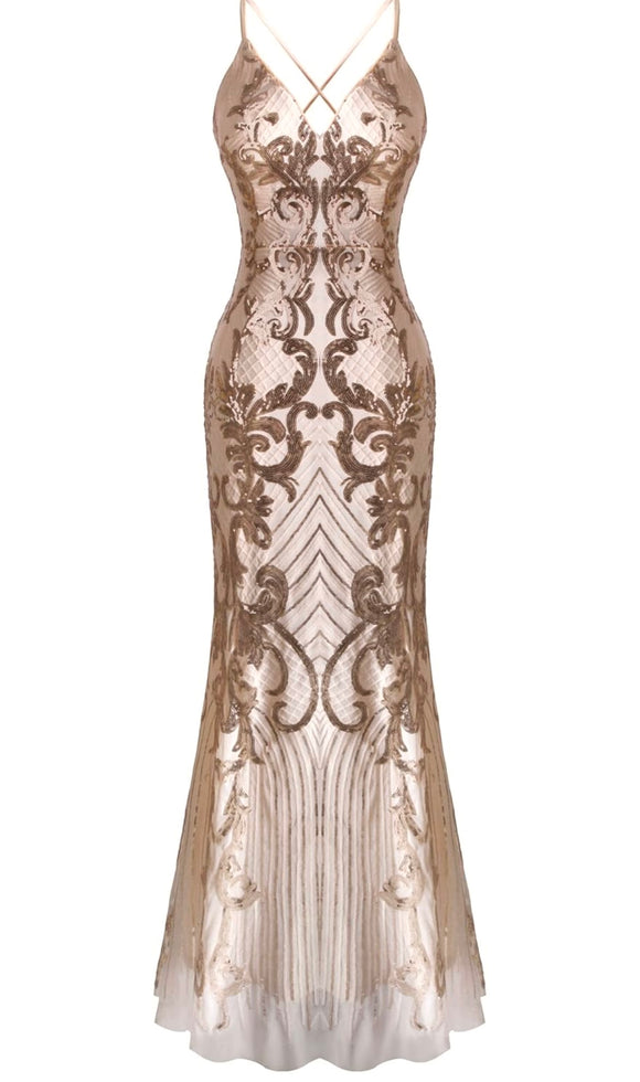 S - ssb gold gatsby sequin gown