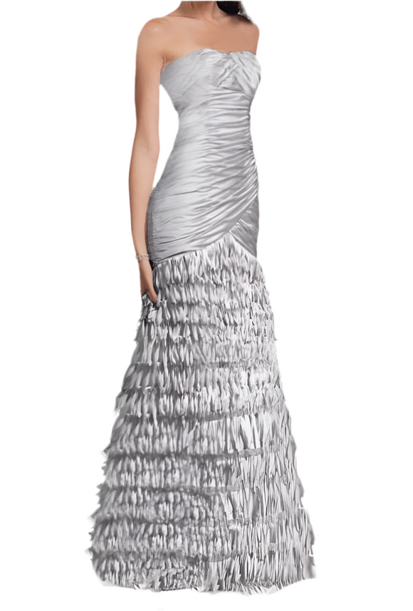 4 - clarisse silver ruched petal skirt gown