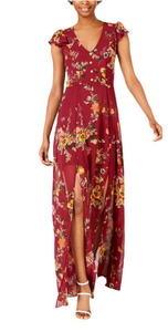 crystal doll burgundy floral maxi dress