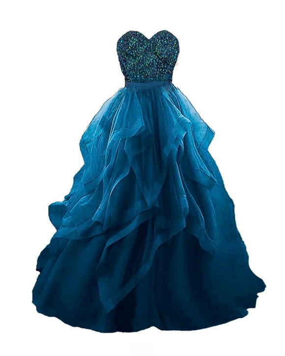 ssb teal strapless beaded bodice layered organza gown