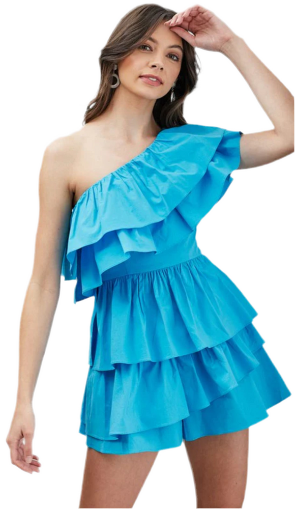 M - do + be blue one shoulder romper