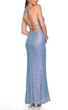 14 - ssb blue iridescent sequin column gown