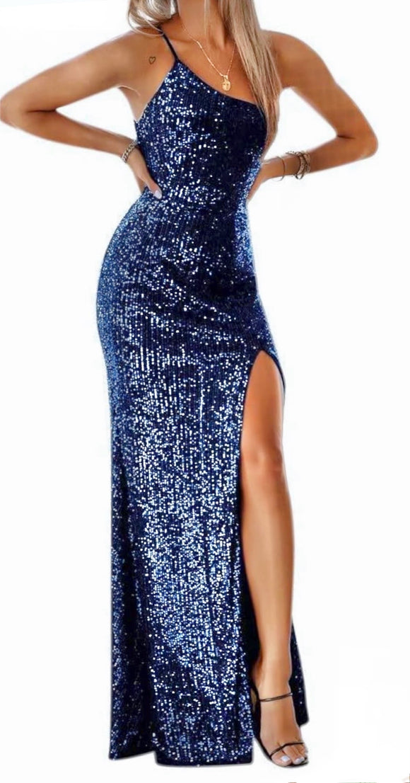 6 - ssb navy blue one shoulder sequin gown