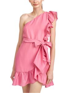 L - jacquie the label pink striped one shoulder dress