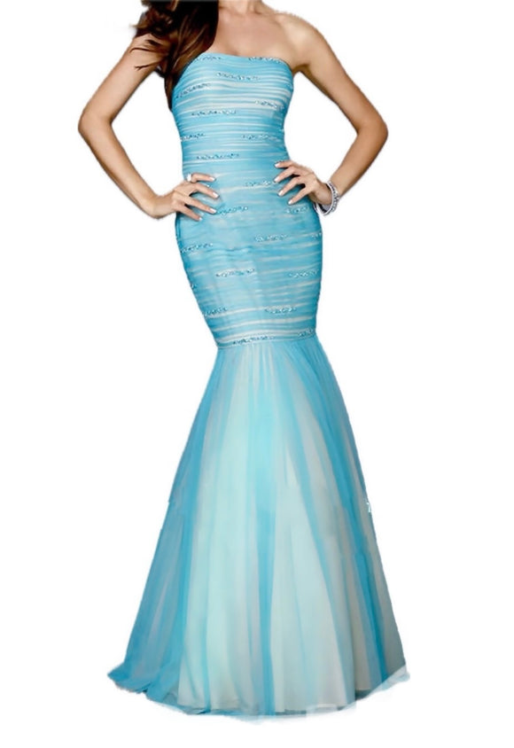 6- la femme blue strapless mermaid gown