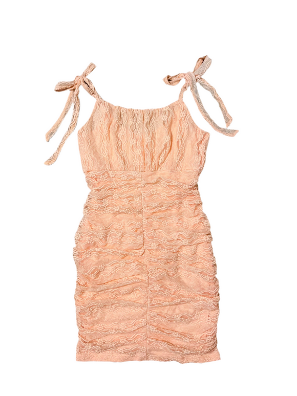 ssb peach ruched laced dress 