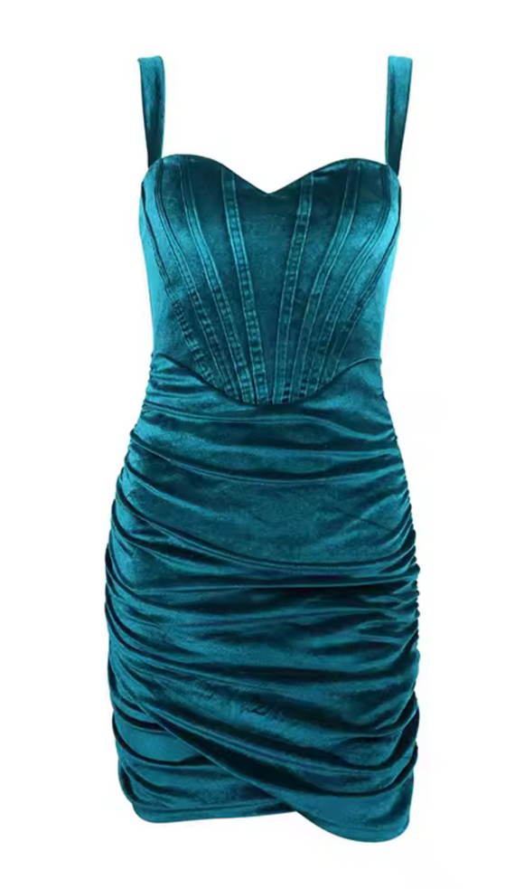 XL - ssb teal velvet corset mini dress