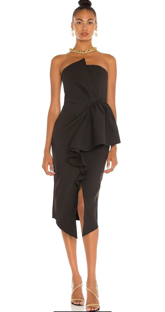 L - elliatt black asymmetrical midi dress
