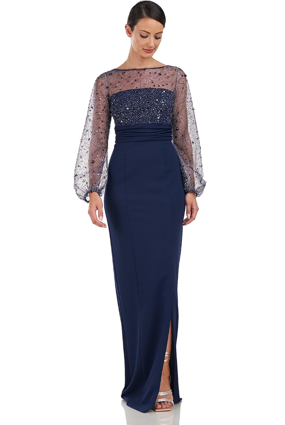 6 - js collections navy embellished illusion gown