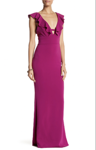 XS - abs allen schwartz pink deep v ruffle gown