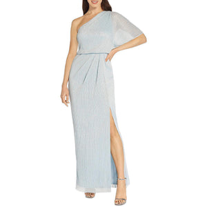 2 - adrianna papell blue metallic one shoulder gown