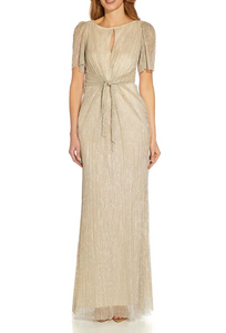 6 - adrianna papell champagne gathered metallic gown