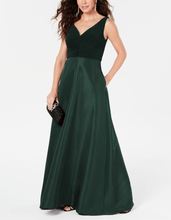 10 - adrianna papell emerald green taffeta gown