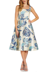 2 - adrianna papell gold & blue metallic cocktail dress