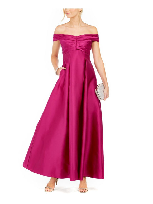 6 - adrianna papell hot pink off the shoulder a-line gown