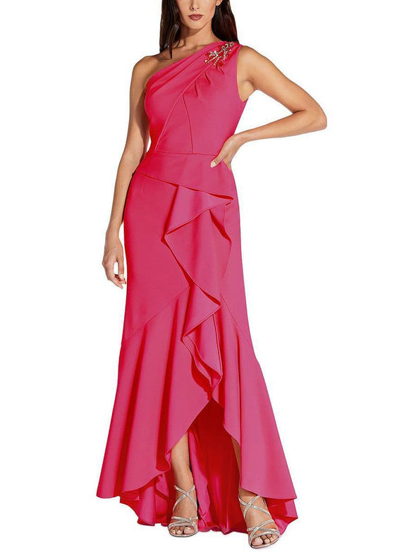 4 - adrianna papell hot pink one shoulder ruffle gown