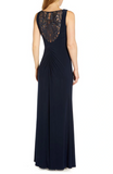 12 - adrianna papell navy sleeveless embellished back gown