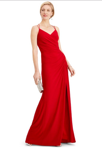adrianna papell red ruched gown