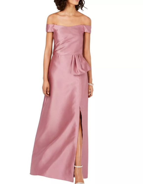 2 - adrianna papell rose pink off the shoulder mikado gown