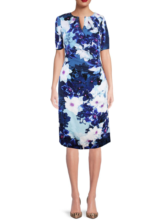 8 - adrianna papell blue floral short sleeve dress