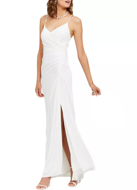 10 - adrianna papell white ruched fitted gown