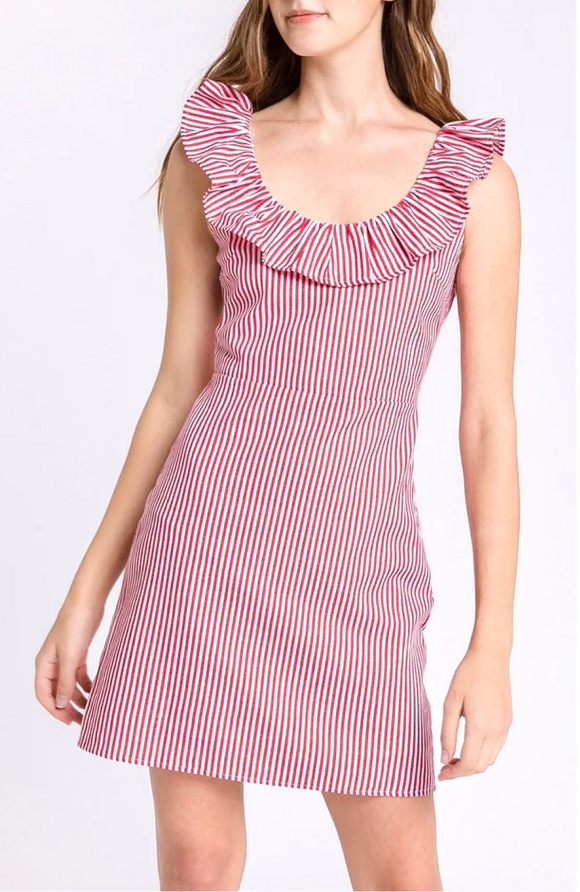 L - after market red & white striped dress