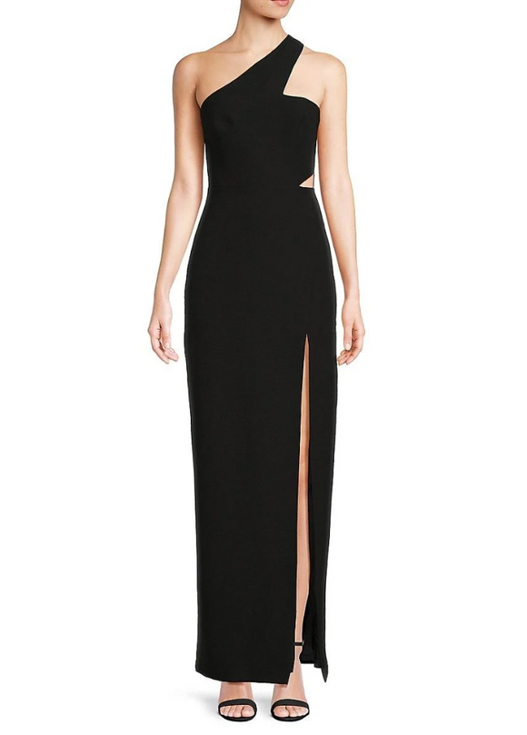 12 - aidan mattox black one shoulder gown with cutout