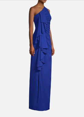 12 - aidan mattox blue one shoulder ruffle gown