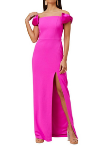 4 - aidan mattox pink off the shoulder satin bow gown