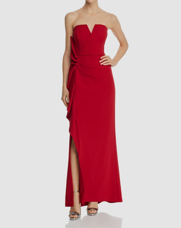 4 - aidan mattox red strapless ruffle gown