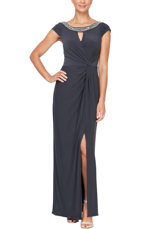 16 - alex evenings charcoal embellished keyhole gown