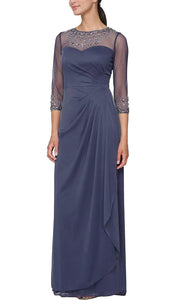 18 - alex evenings embellished illusion 3/4 sleeve gown