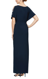 16 - alex evenings navy embellished short sleeve gown