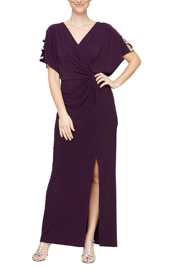 12 - alex evenings purple embellished short sleeve gown
