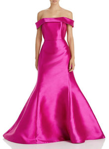 2 - amsale fuchsia off the shoulder mikado mermaid gown