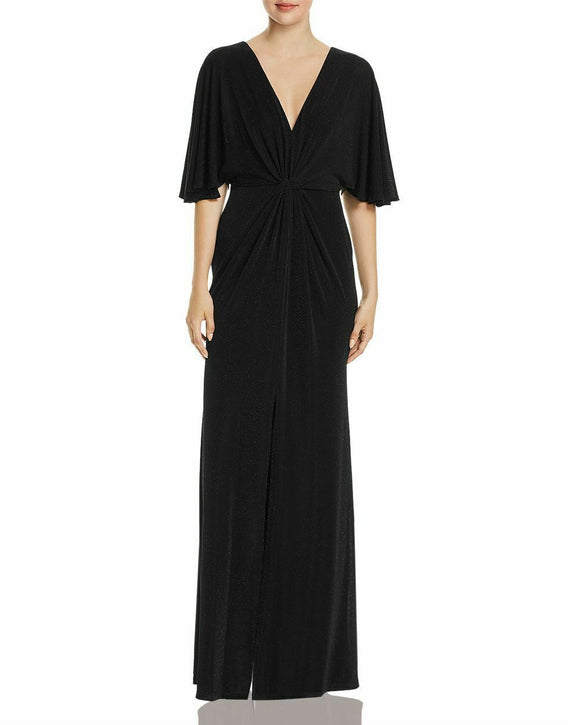 4 - aqua black shimmer flutter sleeve gown