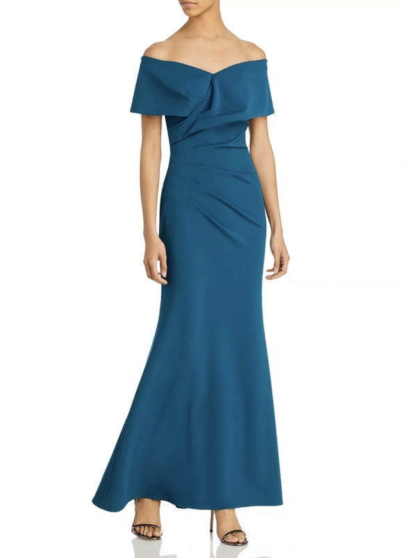 2 - aqua formal teal off the shoulder asymmetrical ruched gown