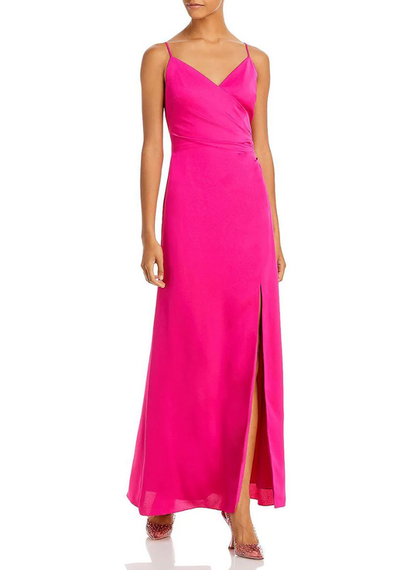 aqua hot pink satin bow dress