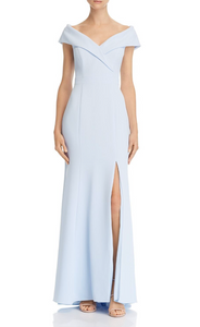 10 - aqua light blue off the shoulder fitted gown