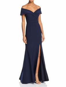 6 - aqua navy off the shoulder fitted gown