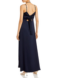 6 - aqua navy satin tie back evening gown