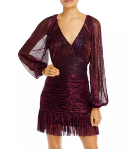 XS - aqua purple metallic long sleeve dress