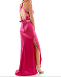 11 - b. darlin hot pink strappy back satin gown