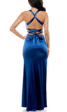 b. darlin marine blue satin strappy back dress