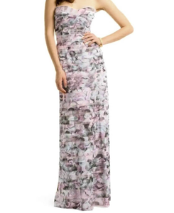 M - bcbgmaxazria pink & grey strapless tiered gown